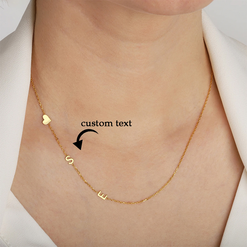 Engraved Name Necklace - Custom Heart Sideways Letter Initials Necklace