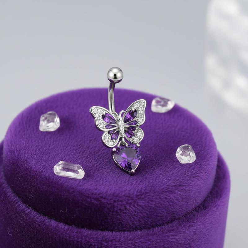 Titanium Steel Ring - 1Pcs Purple Zircon Dangle Belly Button