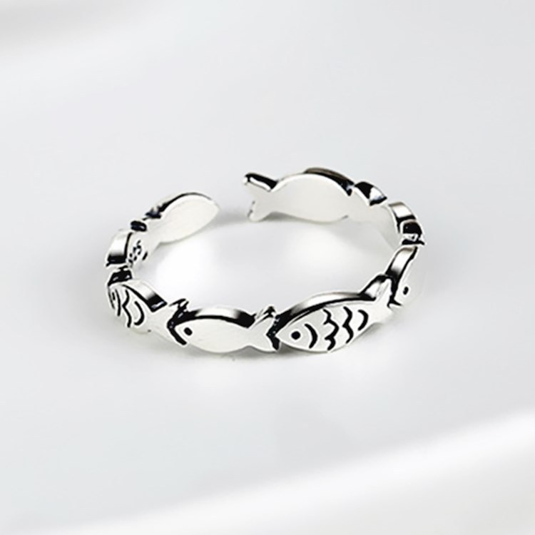 Statement Cocktail Ring - 925 Sterling Silver Fish ​Adjustable Rings