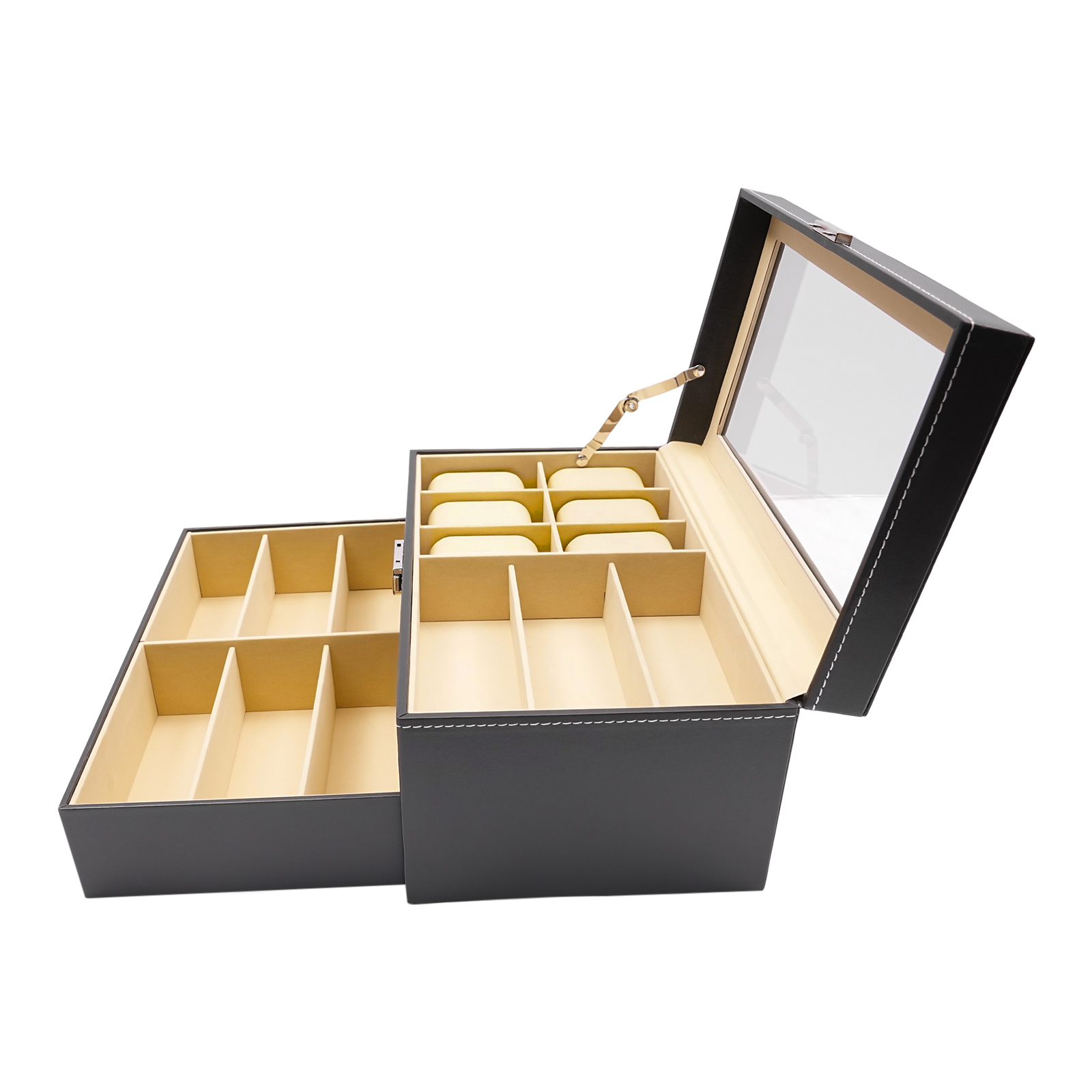 Jewelry Box That Holds Watches - Black 2-Tier Watch Jewelry Display Box,