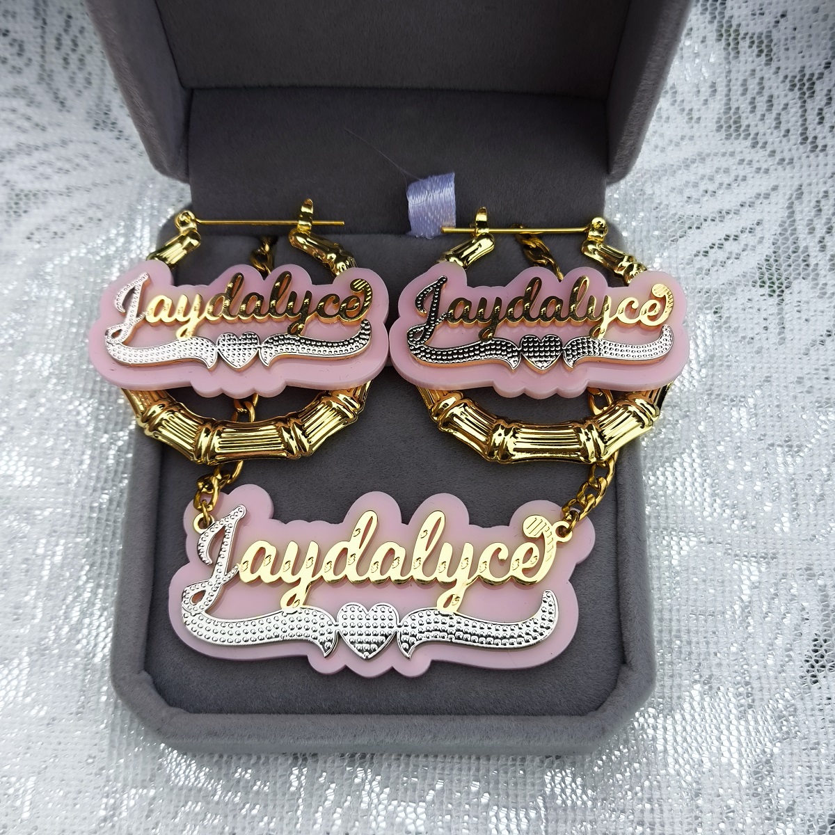 Engraved Name Necklace - Custom Name Necklace Earrings Stainless steel