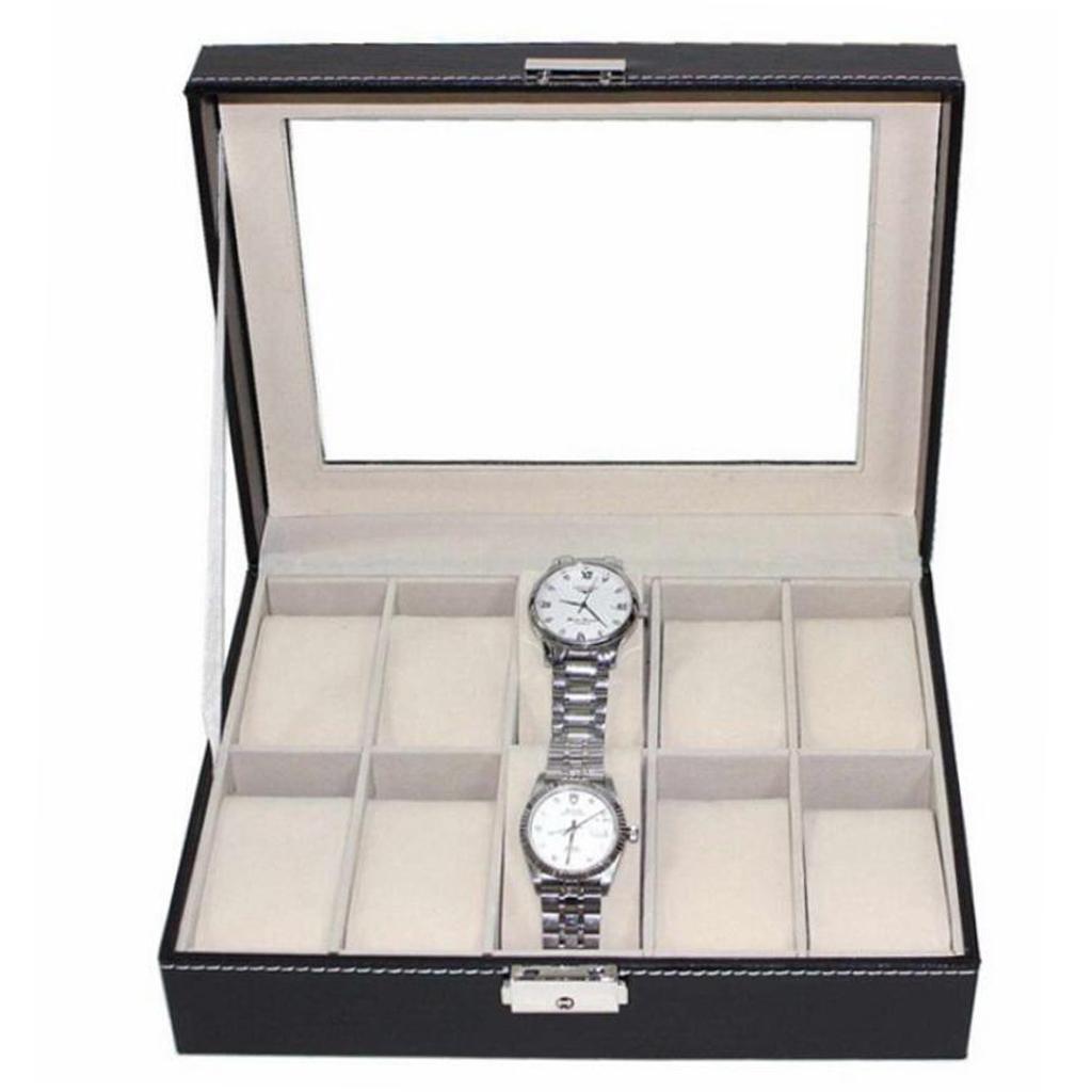Jewelry Organizer Watches - Black PU Leather Wooden Jewelry Organizer