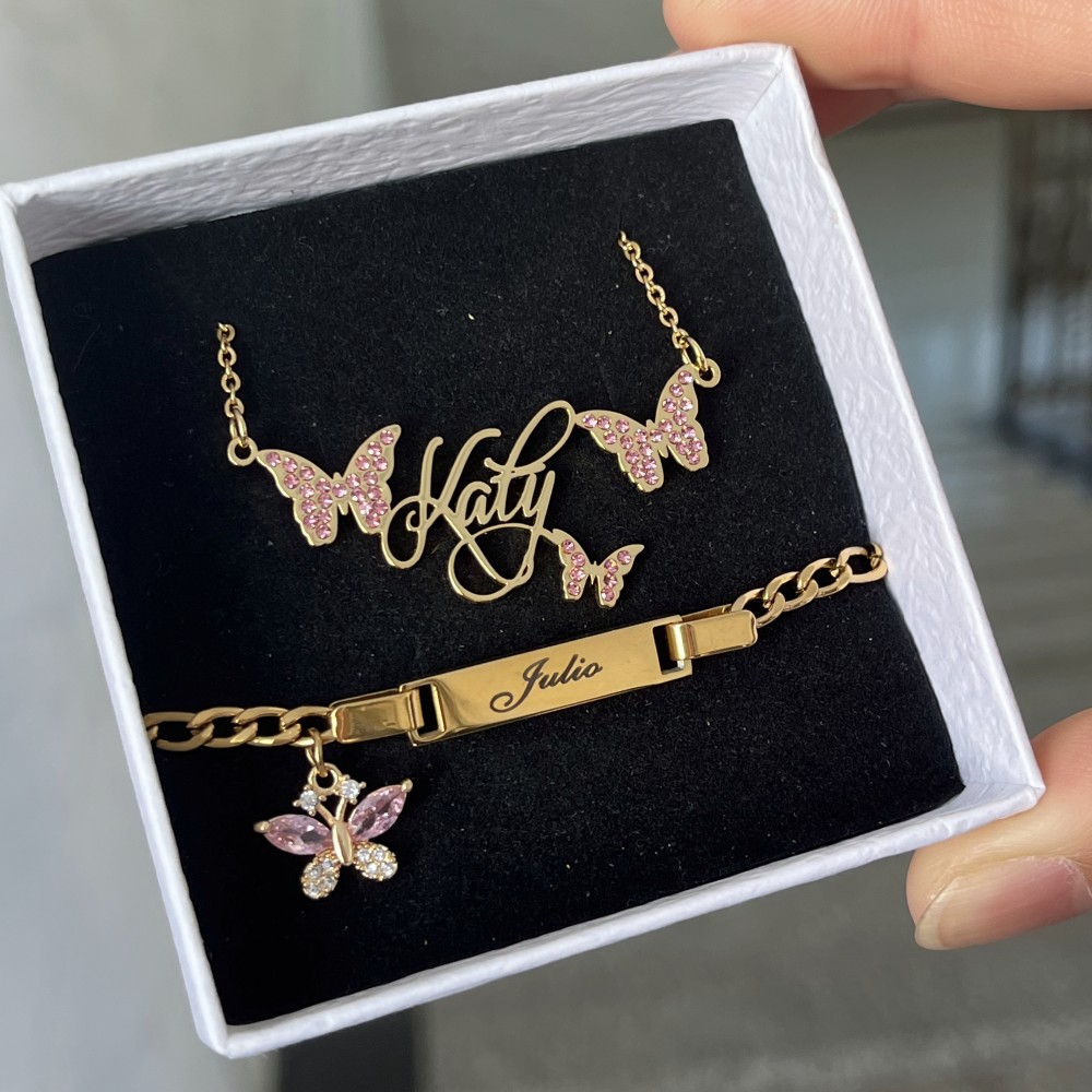DUOYING Custom Pink Butterfly  - Engraved Name Necklace 리뷰 및 가격