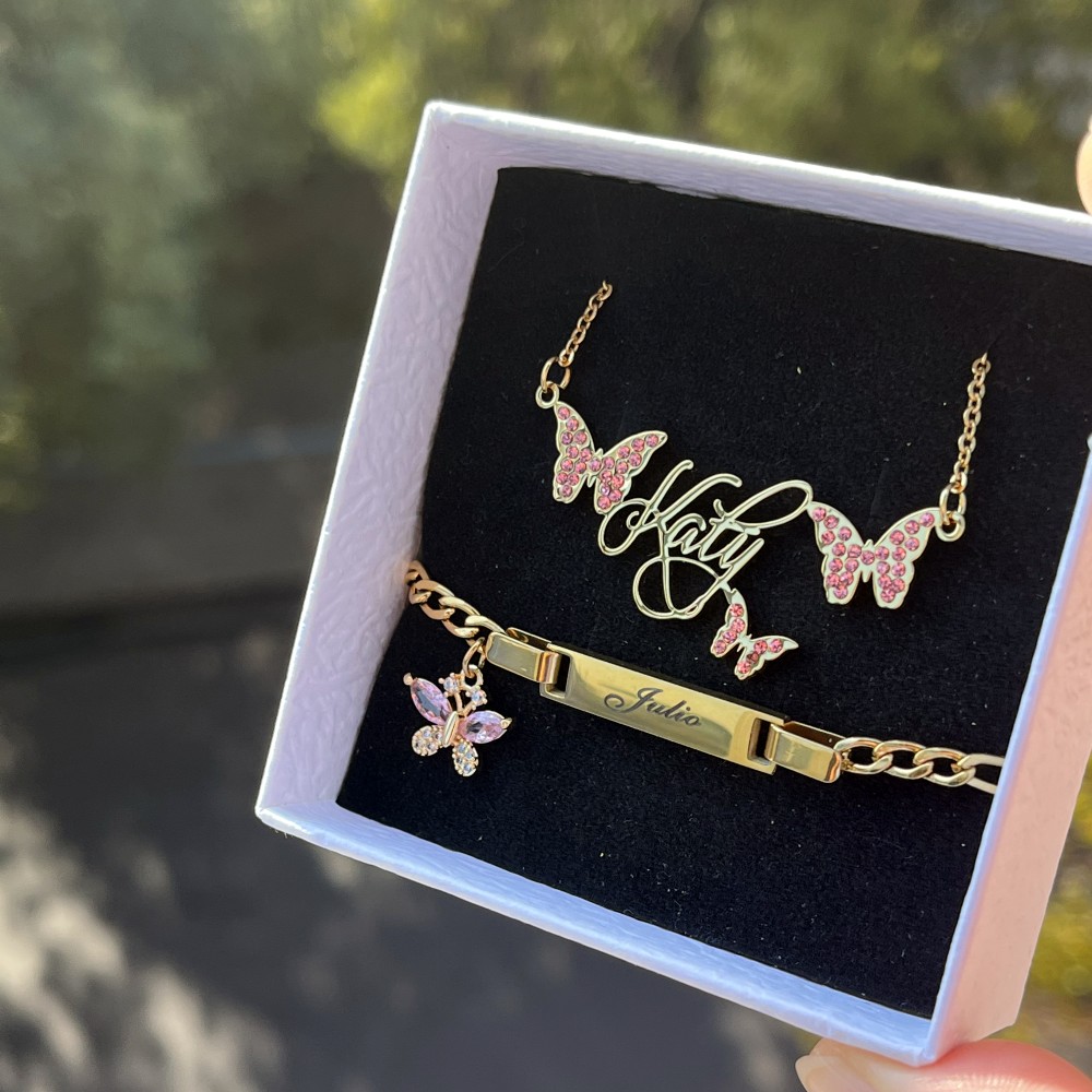 DUOYING Custom Pink Butterfly  - Engraved Name Necklace 리뷰 및 가격