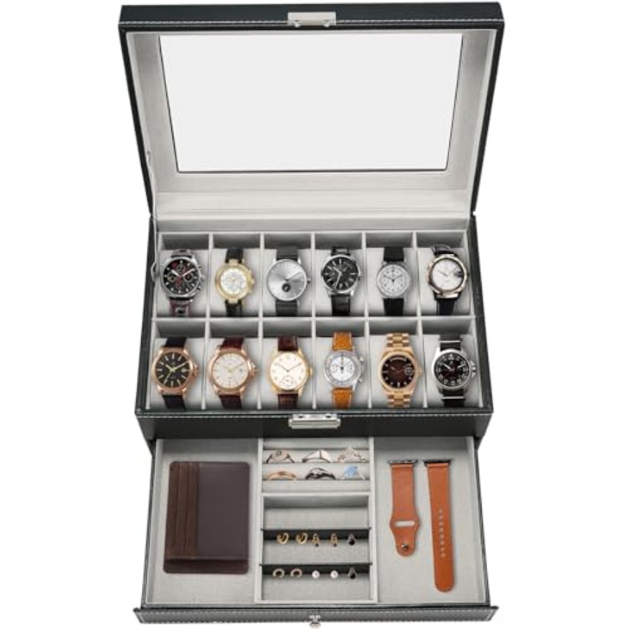 12 Slot PU Leather Lockable Wa - Jewelry Organizer Watches 리뷰 및 가격