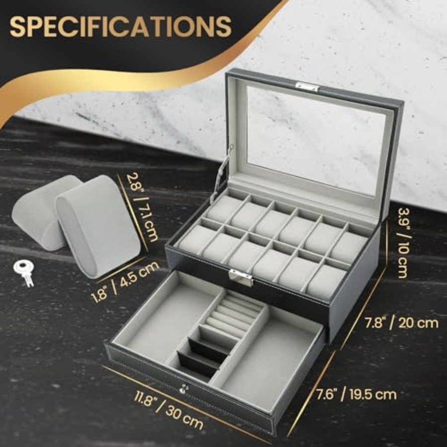 12 Slot PU Leather Lockable Wa - Jewelry Organizer Watches 리뷰 및 가격