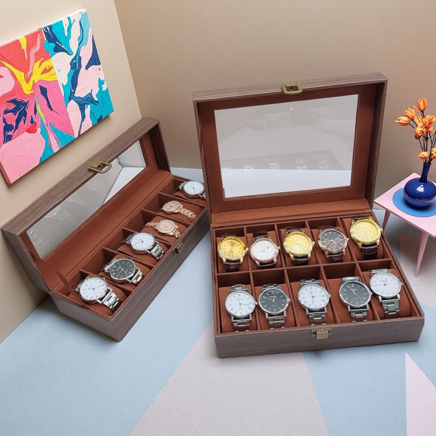 Wood Watch Box 6/10/12 Grids W - Jewelry Box That Holds Watches 리뷰 및 가격