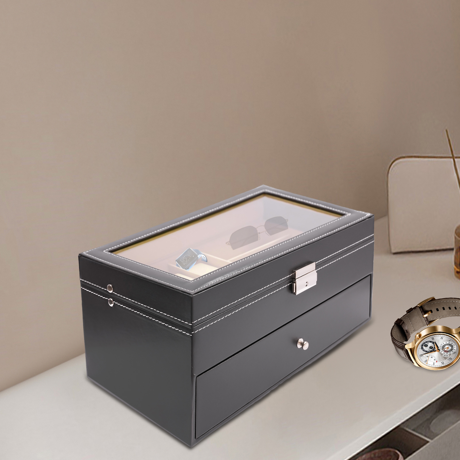 Black 2-Tier Watch Jewelry Dis - Jewelry Box That Holds Watches 리뷰 및 가격