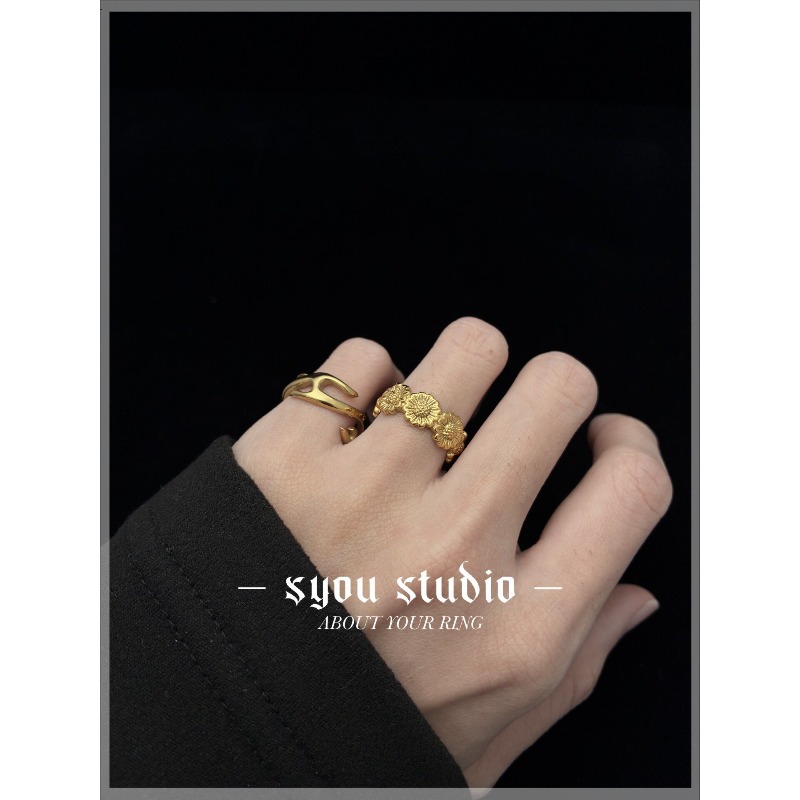 Retro Sunflower Couple Ring, P - Titanium Steel Ring 리뷰 및 가격