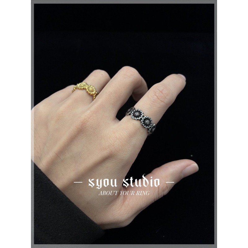 Retro Sunflower Couple Ring, P - Titanium Steel Ring 리뷰 및 가격