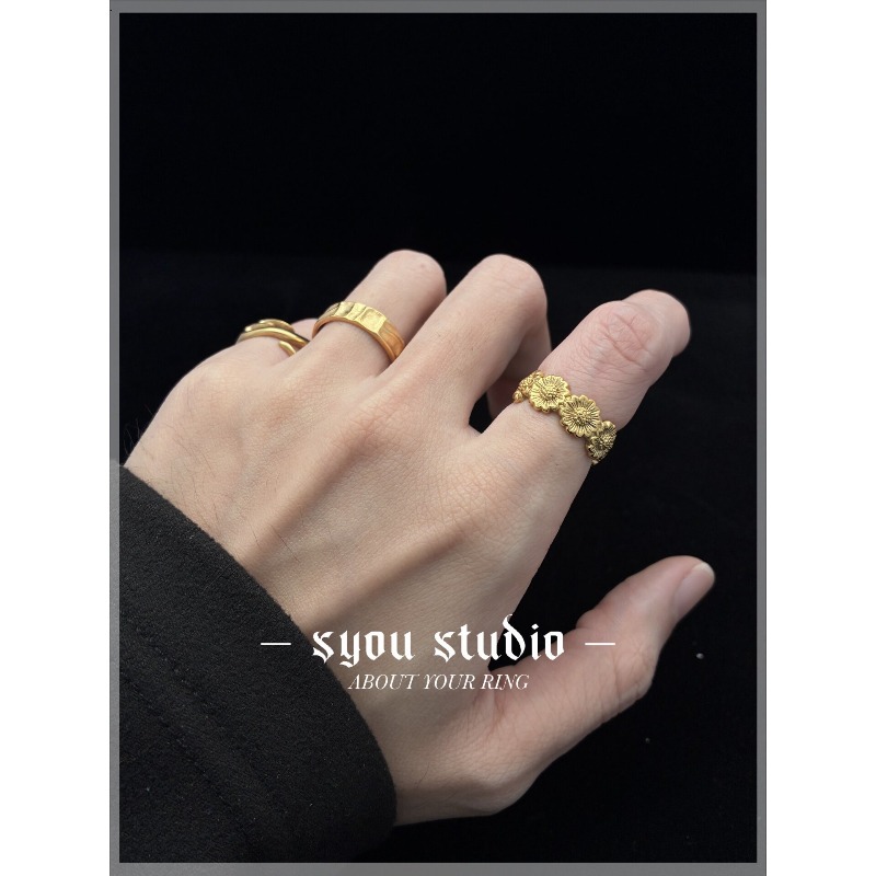 Retro Sunflower Couple Ring, P - Titanium Steel Ring 리뷰 및 가격