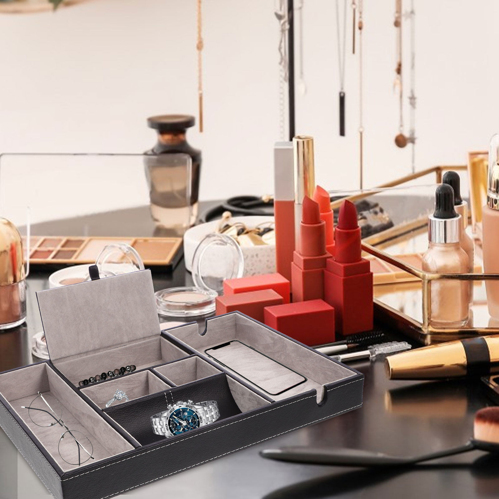Jewelry Storage Case PU Lint D - Jewelry Organizer Watches 리뷰 및 가격