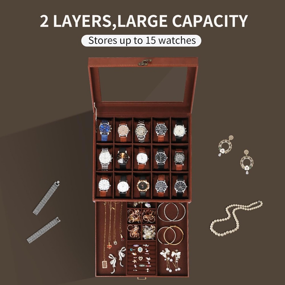 2-Layer Watch Box with Lock, H - Jewelry Box That Holds Watches 리뷰 및 가격