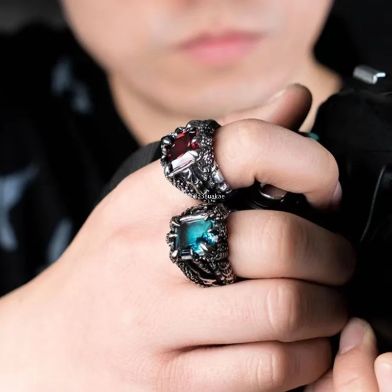 1Pc Gothic Blue and Red Crysta - Gothic Skull Ring 리뷰 및 가격