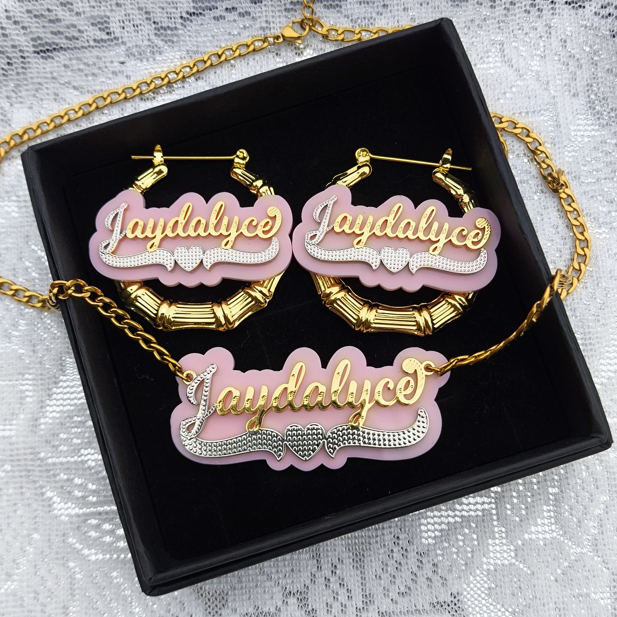 Custom Name Necklace Earrings  - Engraved Name Necklace 리뷰 및 가격