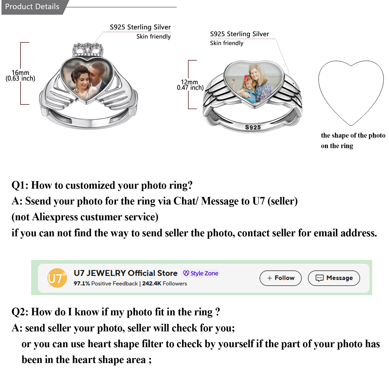 U7 Custom Photo Rings for Woma - Statement Cocktail Ring 리뷰 및 가격